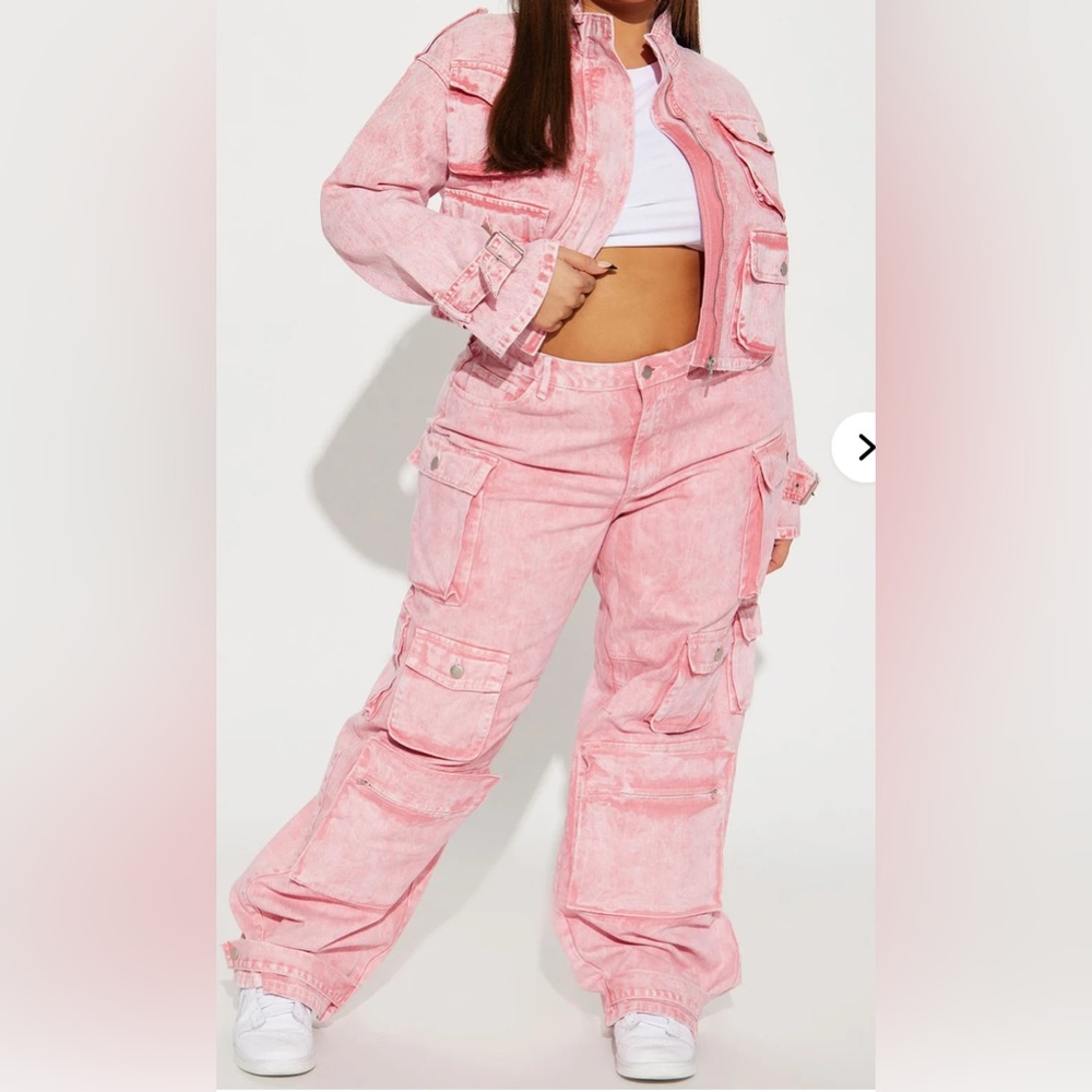 Pink Cargo Jacket and Pants Set